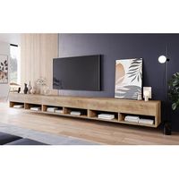 mueble de tv lowboard a 300 cm mueble de television mueble de salon sin iluminacion led color castano