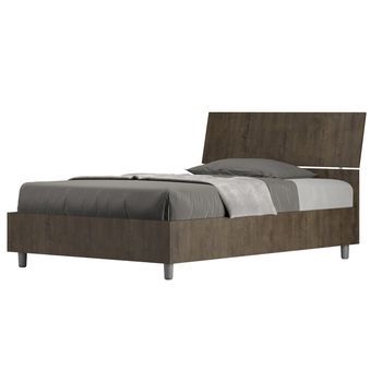 Cama Renoma De Madera Con Cabecero Inclinado.-color Marrón Oscuro-ropa De Cama 120x200 Cm-versión Con Base