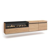 mueble tv efecto madera roble y negro 200x35x45 chimenea efecto fuego