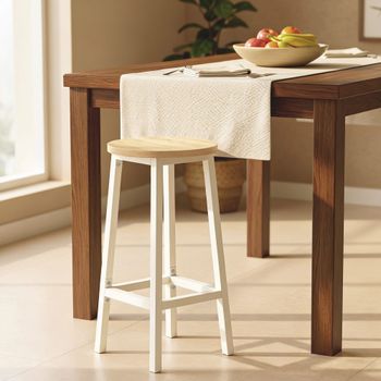 2 taburetes de cocina de 64 cm de acero de color roble y blanco