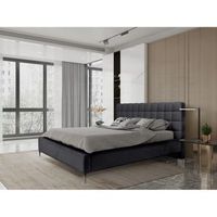cama millio r negra r 160x200 cm r tejido de chenilla rizado r somier incluido r confort de hotel 5 estrellas