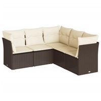 set comedor de jardin 5 piezas  mueble de jardin y cojines ratan sintetico marron