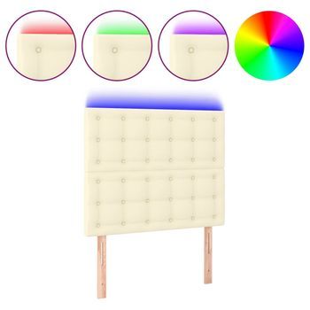 Cabecero，panel De Cabecero Con Luces Led Cuero Sintético Crema 90x5x118/128 Cm