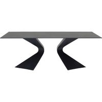 mesa rectangular de comedor de acero y tablero de gres negro 200x100