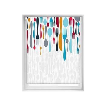 Estor Estampado Easyfix Sin Taladrar - Estor Translúcido Tamaño 120x150 - Estor Sin Herramientas Color Cubiertos | Blindecor