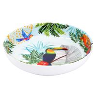 plato hondo de melamina pura con estampado de tucanes 20 cm