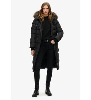 Superdry para mujer. W5011788A Abrigo Everest Largo negro (XS), Casual, Poliéster Reciclado, Sostenible
