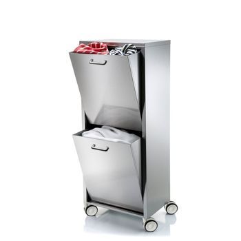 Cesto De Ropa En Acero Inoxidable Con 2 Compartimentos Y Ruedas - 70l, Tango,,