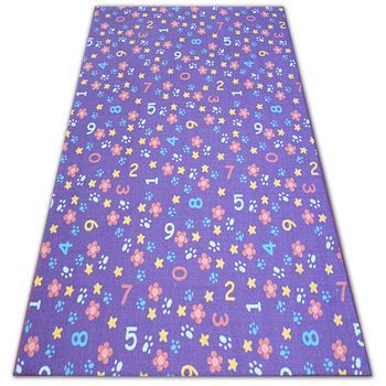 Alfombra Infantil Numbers Números Alfabeto Dígitos Violeta 100x200 Cm