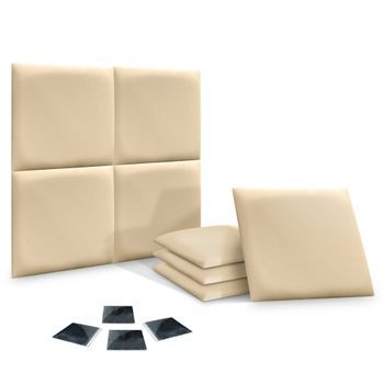 Dhome Juego De 8 Paneles Tapizados De Polipiel Ecológica Pack Autoadhesivos Para Pared Acústicos Absorbentes Protección (vainilla, 60x60cm, X8)