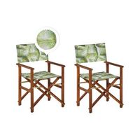 conjunto de 2 sillas de jardin de madera de acacia oscura verde claro blanco hojas plegable cine