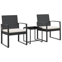conjunto comedor jardin 3 uds  mueble jardin mesa y sillas con cojines pp aspecto ratan negro