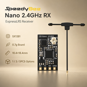 Receptor SpeedyBee Nano ExpressLRS 2.4GHz 100mW con Antena IPEX1 T de 0.7g para Drones FPV Compactos y Aviones RC, 1 Pieza, 3 Piezas, 5 Piezas
