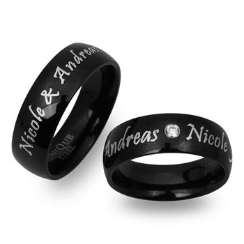 Alianzas de boda de acero inoxidable negro con grabado láser