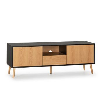 Mueble Tv Apolo 1 Puerta 2 Cajones, Color Negro/madera