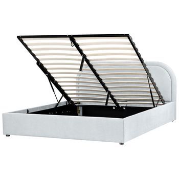 Cama Moderna Con Almacenaje De Chenilla Azul Claro 160 X 200 Cm Quillien