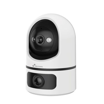 NIVIAN Cámara Vigilancia Interior WiFi 2K Dual Motorizada – Doble Lente sin Ángulos Muertos, Seguimiento Automático, Detección Humana IA, Audio Bidireccional, Alexa y Google