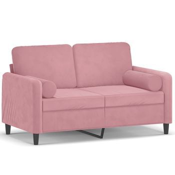 Sofá De 2 Plazas | Sofá De Salón | Sofá De Descanso Con Cojines Terciopelo Rosa 120 Cm