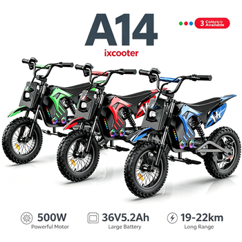 iScooter A14, moto eléctrica para niños, 36 V, 5,2 Ah, autonomía máxima de 22 km, mini moto todoterreno de 14 pulgadas con suspensión doble.