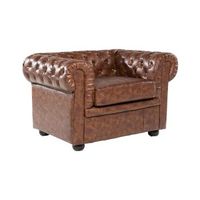sillon de piel sintetica marron con patas negras estilo contemporaneo chesterfield