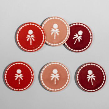 Set de 6 posavasos en tonos rosa, berenjena y taupe