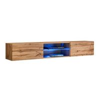 mueble para tv suspendido de 180 cm con 2 puertas y compartimientos iluminados mueble en color roble wotan coleccion switch