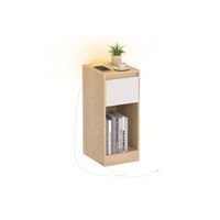 mesita de noche estrecha con luz led y puertos usb amarillo almendra  blanco nube  1