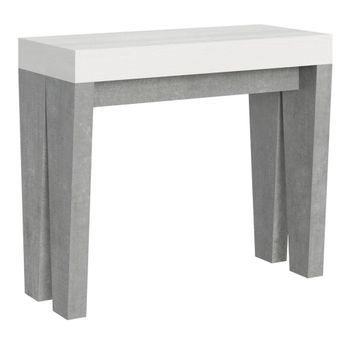 Consola Extensible 90x40/300 Cm Spimbo Mix Tapa Fresno Blanco - Patas Cemento