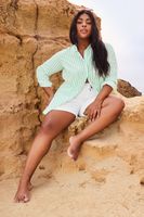 yours camisa blanca de rayas verdes mujer curvy y tallas grandes yours