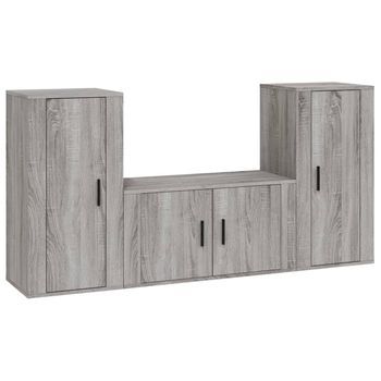 Set De 3 Uds Muebles Tv | Mueble De Salón | Armario Tv Madera Contrachapada Gris Sonoma