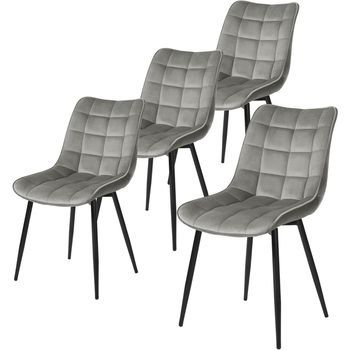Set 4 Sillas De Comedor Sillas De Cocina Escandinavas De Terciopelo Patas De Metal - Gris Claro - Woltu