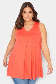 Yours Top Coral Sin Mangas Con Pinza Frontal, Mujer Curvy Y Tallas Grandes, Yours