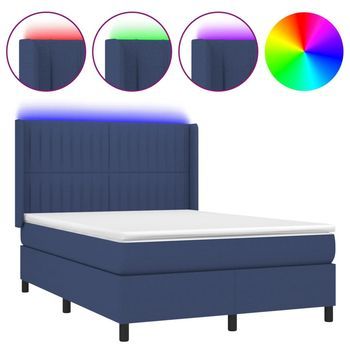 Cama Box Spring Colchón Y Luces Led Tela Azul 140x190 Cm Vidaxl