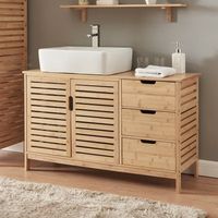 mueble bajo lavabo boksereys 2 puertas 3 cajones bambu 60x100x35cm natural encasa
