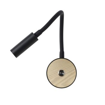Aplique de pared lectura LED 3W flexible metal negro y madera natural