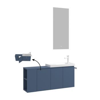 Conjunto De Mueble Con Lavabo Y Espejo (2 Piezas)  - 40 X 22 X 45 Cm - Azul Mate