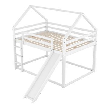 Litera Infantil Tipo Casa Con Tobogán, Cama De 140x200 Cm, Escalera Intercambiable