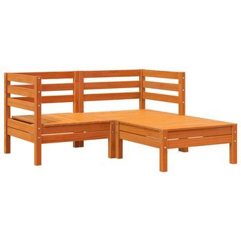 Sofá De Jardín 2 Plazas | Sofá De Exterior Con Reposapiés Madera Pino Marrón Cera