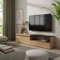 mueble tv efecto madera roble y negro 200x35x45cm