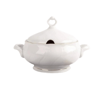 Sopera De Porcelana Blanca (1 L) Lubeck, 1 Tapa De Porcelana, Filo De Oro