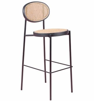 Taburete vintage con diseño clásico en ratán, negro