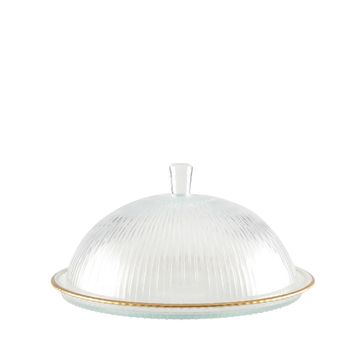 Campana de vidrio bordes dorados sobre plato 32x32x17cm