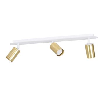 Regleta elegante con 3 focos dorados orientables y estructura blanca