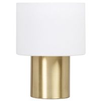 lampara de mesa de acero dorado y tela alt 21 cm