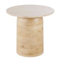 mesa auxiliar de madera de mango y piedra efecto travertino
