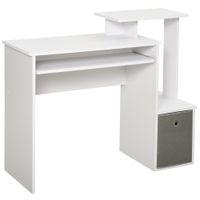 homcom escritorio de computadora multimedia con estantes plataforma teclado cesta grispaneles de particulas blanco   aosom espana