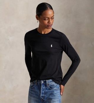 Polo Ralph Lauren para mujer. 211B14604004 Camiseta Classic Fit de punto de algodón negro (XS), Casual, Manga larga