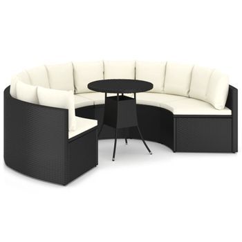 Set De Sofás De Jardín 7 Piezas Y Cojines Ratán Sintético Negro Vidaxl
