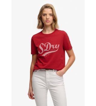Superdry para mujer. W1011869A Camiseta Varsity Script rojo (XL), Casual, Algodón, Manga corta