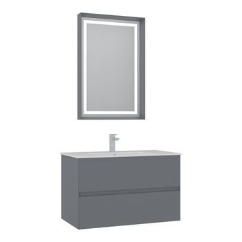 Conjunto De Mueble Con Lavabo Y Espejo (2 Piezas)  - 91 X 51 X 55 Cm - Gris Mate